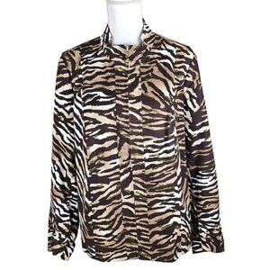 Susan Graver ~Woman Size L~ Brown/Green Animal--Zebra Print Lined Blazer Zip-Up.